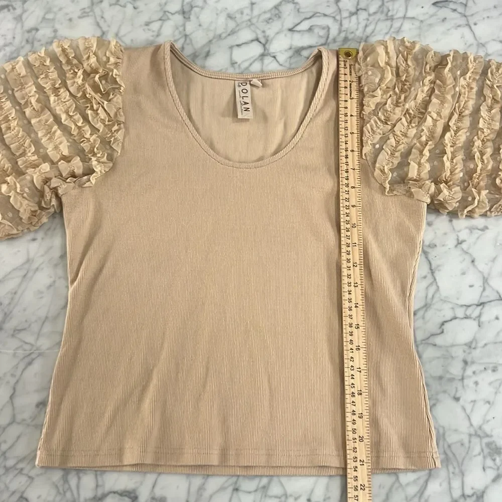 Anthropologie Dolan Top Knitted Puff Sleeve Pullover Beige Sz XL